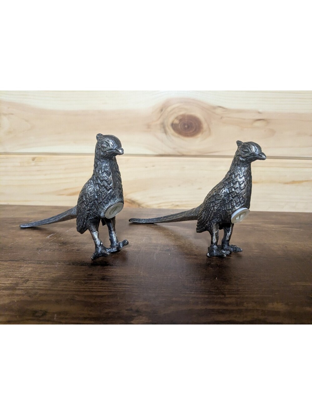 Vintage silver pheasant salt and pepper shakers
